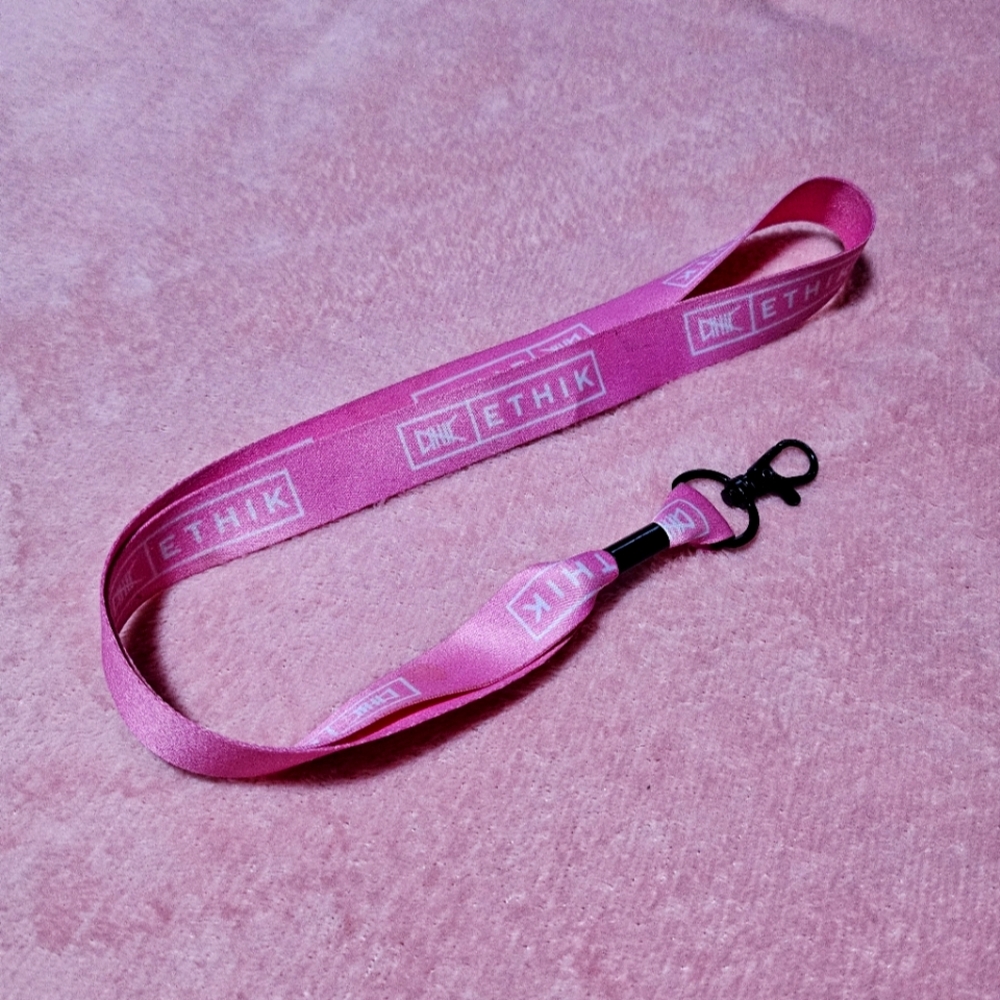 Ethik Pink w/ White Writing Lanyard.